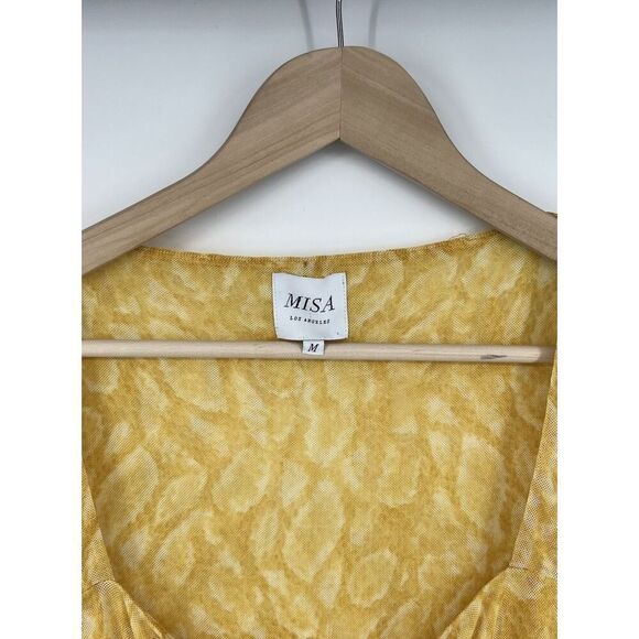 MISA Los Angeles Yellow Stretch Bodysuit Top Size Medium Long Sleeve Ruffle - Picture 2 of 4